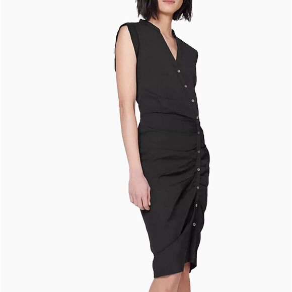Veronica Beard Bell Button-Front Ruched Shirtdress NWT $450 - Picture 2 of 8